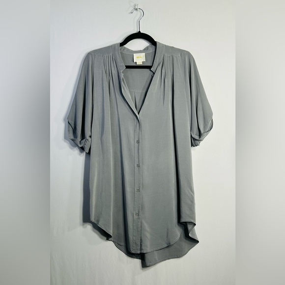 Anthropologie Maeve Rosalyn Silk Oversized Relaxed V Neck Button Down Tunic Sz M - Picture 2 of 13